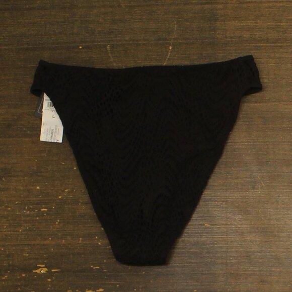 NWT Bar III Crochet High-Rise Side Tab Bikini Swim Bottom MBGC25557 Black L - Picture 4 of 6